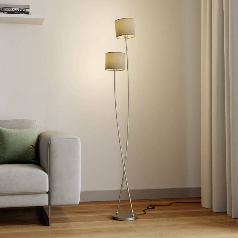 Lucande Stehlampe Juljana, 153 cm, 2-flammig, taupe, E14 von LUCANDE