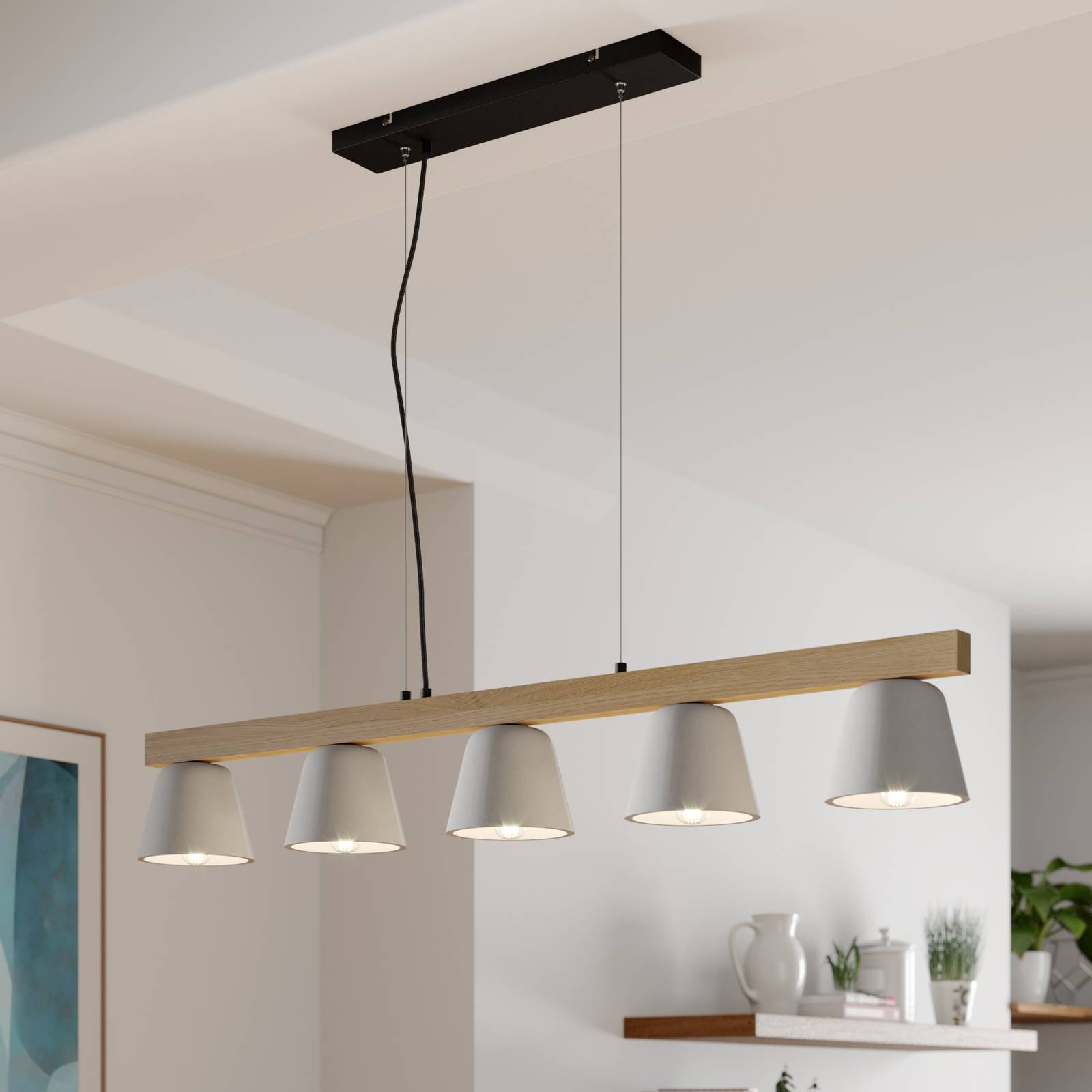 Lucande Hängelampe Kalinda, grau, Beton, 110,5 cm lang, E14 Lucande Hängelampe Kalinda, grau, Beton, 110,5 cm lang, E14 von LUCANDE
