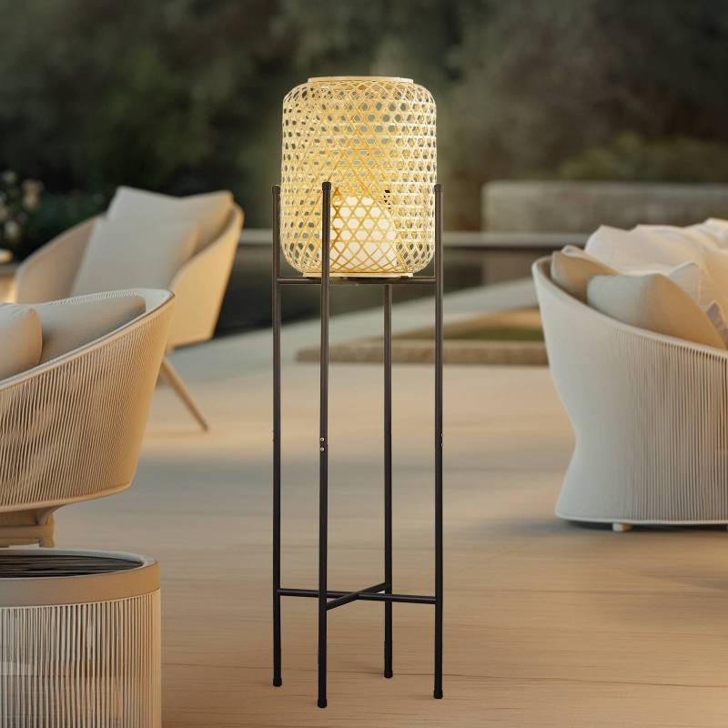 Lucande LED-Akku-Stehleuchte Adebi, schwarz, Bambus, Ø32,5cm von LUCANDE