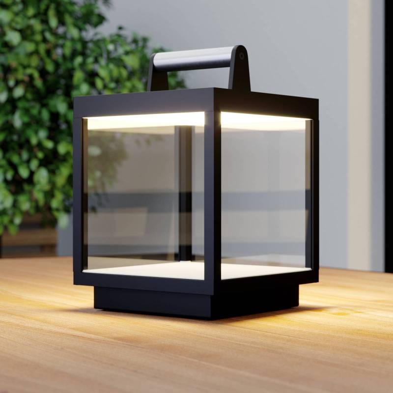 Lucande LED-Akkutischleuchte Cube, Alu, IP54, dimmbar von LUCANDE