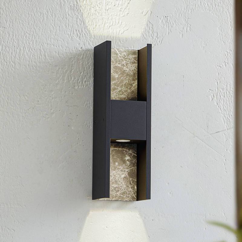 Lucande LED-Außenwandleuchte Lavrin, schwarz/marmor, Alu von LUCANDE