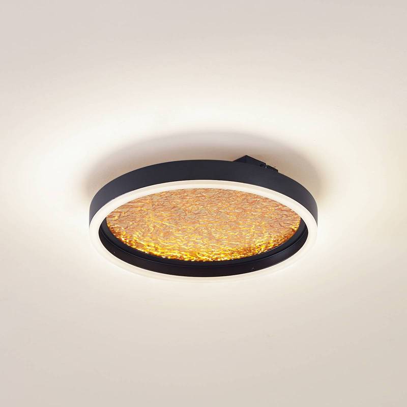Lucande LED-Deckenleuchte Menulis, schwarz/gold, PC, Ø 30 cm von LUCANDE