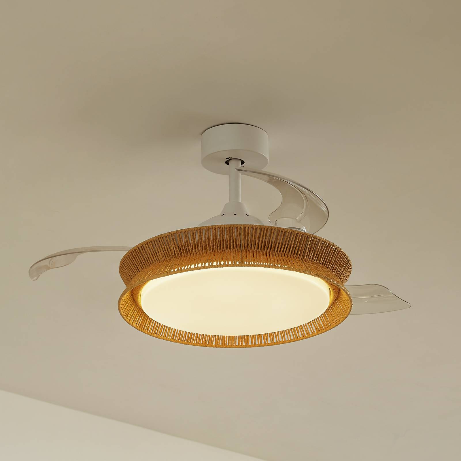 Lucande LED-Deckenventilator Lineta, weiß, Seil, Ø103cm, CCT Lucande LED-Deckenventilator Lineta, weiß, Seil, Ø103cm, CCT von LUCANDE