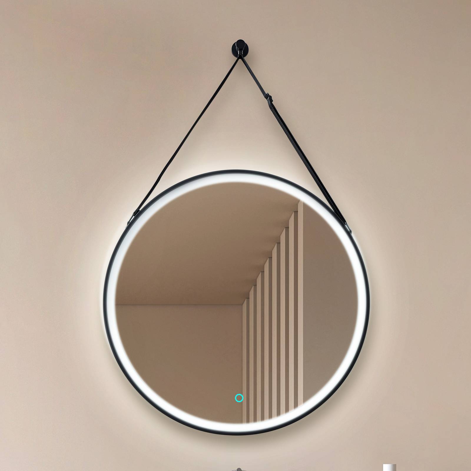 Lucande LED-Spiegel Lelin, Ø 60 cm, schwarz, Aluminium, CCT Lucande LED-Spiegel Lelin, Ø 60 cm, schwarz, Aluminium, CCT von LUCANDE