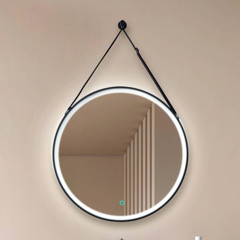 Lucande LED-Spiegel Lelin, Ø 60 cm, schwarz, Aluminium, CCT von LUCANDE