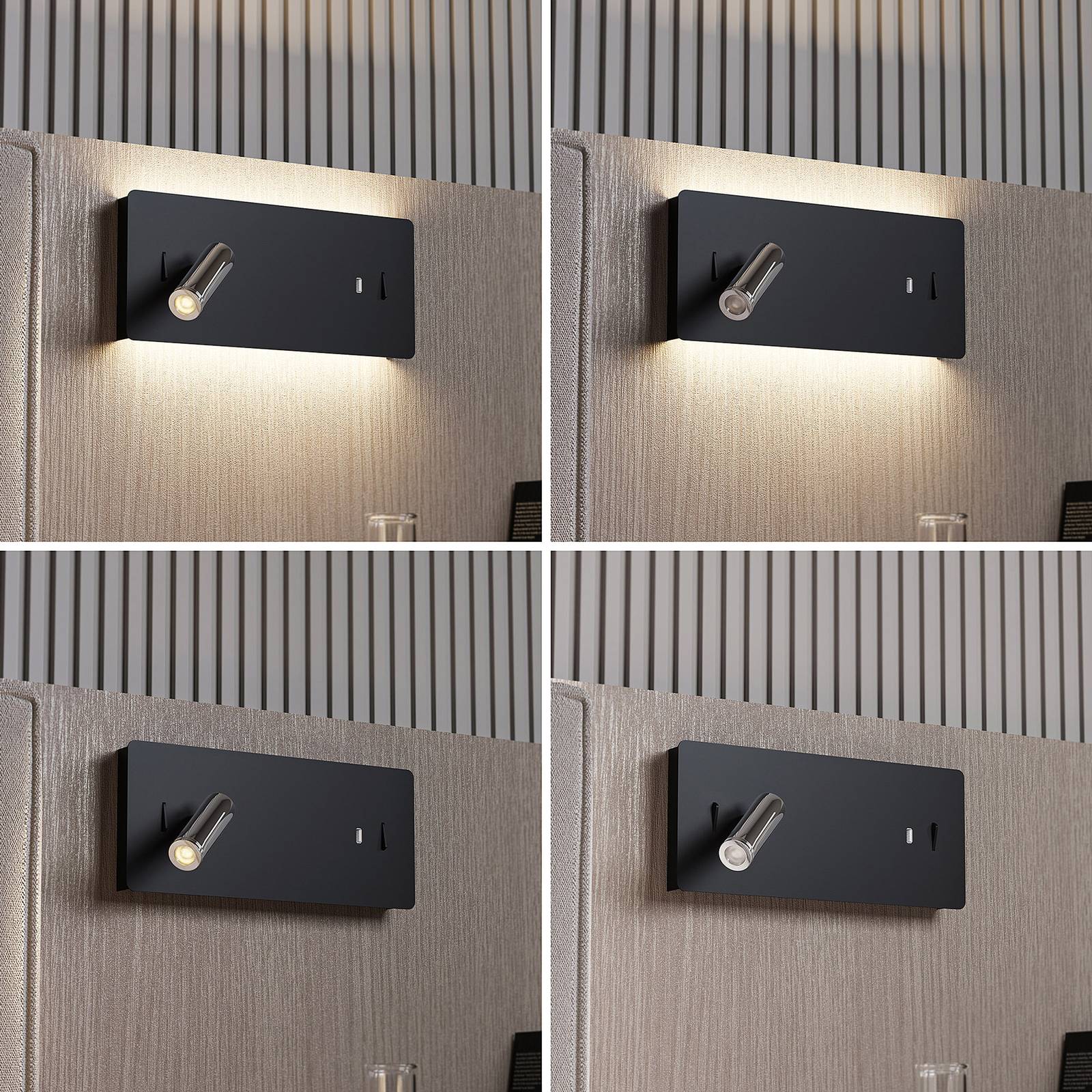 Lucande LED-Wandlampe Kimo, eckig, schwarz, Aluminium, USB von LUCANDE