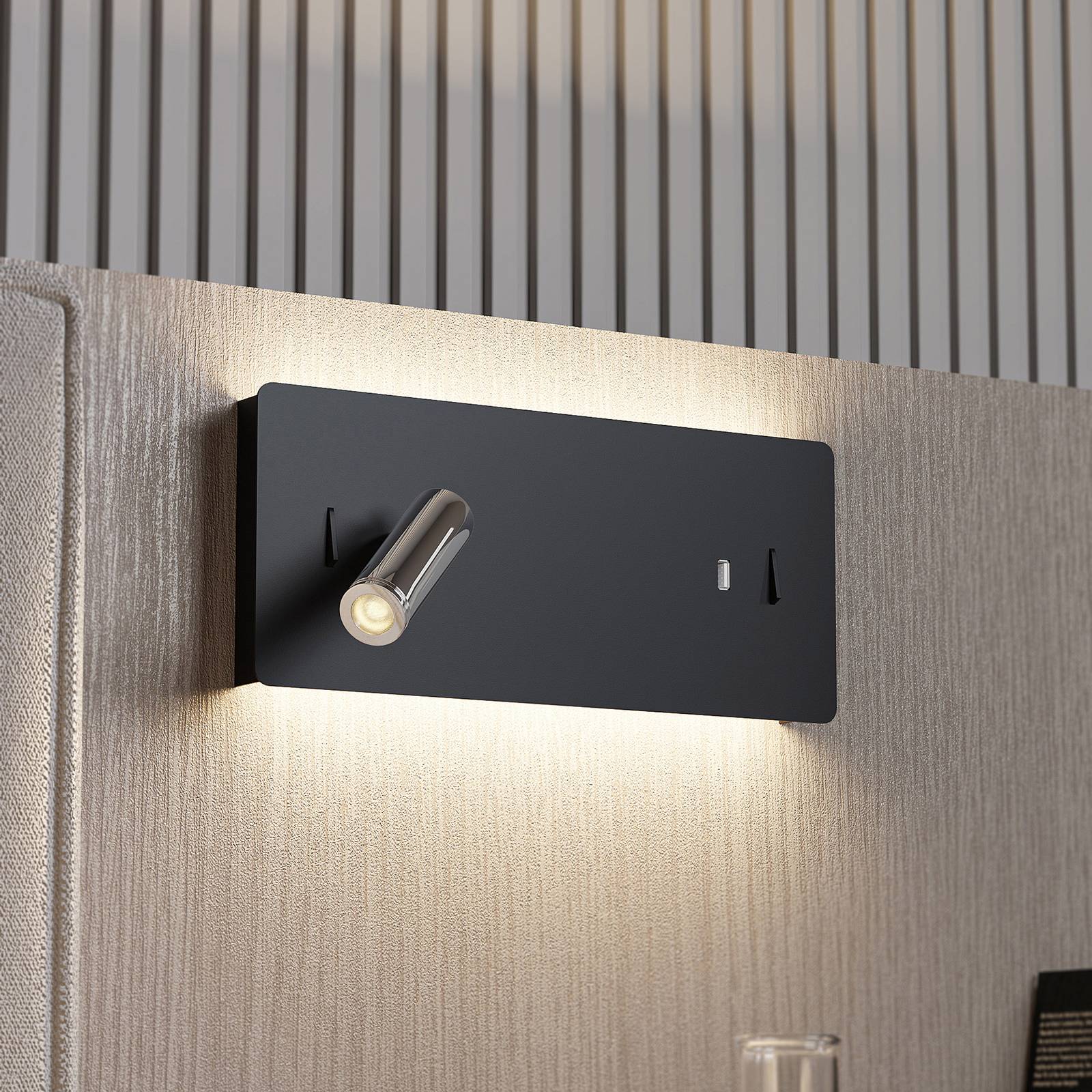Lucande LED-Wandlampe Kimo, 32 cm, schwarz, Aluminium, USB Lucande LED-Wandlampe Kimo, 32 cm, schwarz, Aluminium, USB von LUCANDE