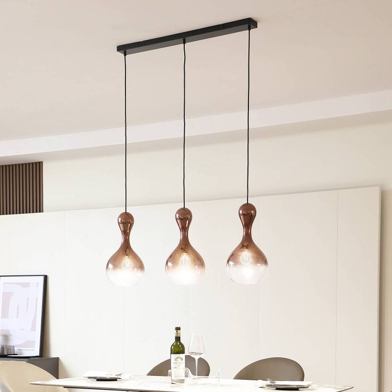 Lucande Hängleuchte Lyrisa, 3-flg., kupferfarben, Glas, 22cm von LUCANDE