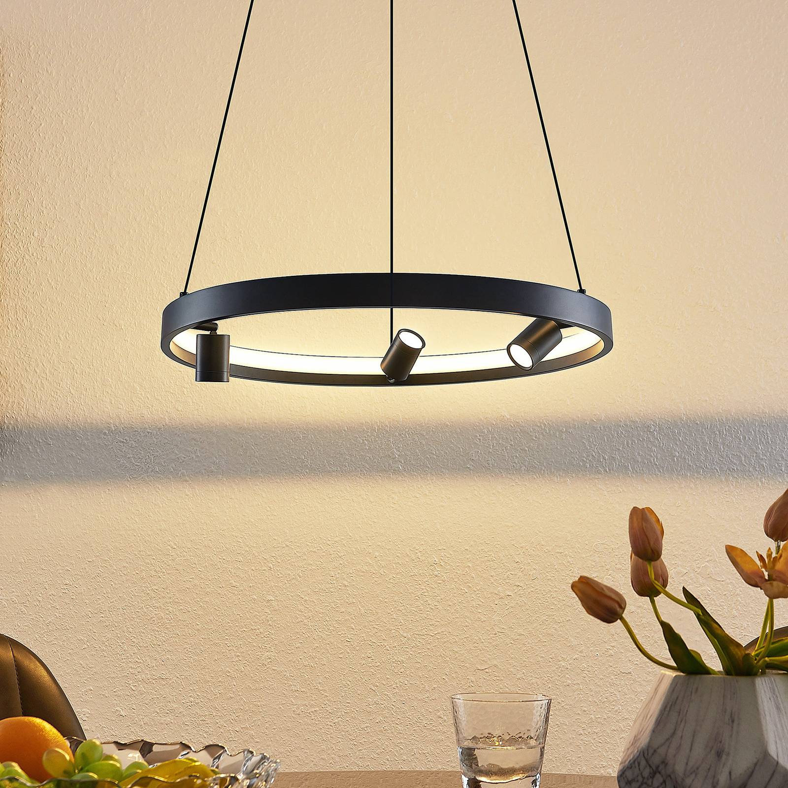 Lucande Paliva LED-Hängeleuchte, 48 cm, schwarz von LUCANDE