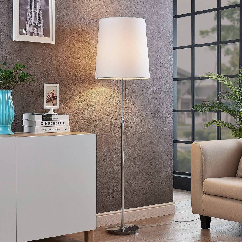 Lucande Stehlampe Pordis, 155cm, chrom, weiß, Metall, Textil von LUCANDE