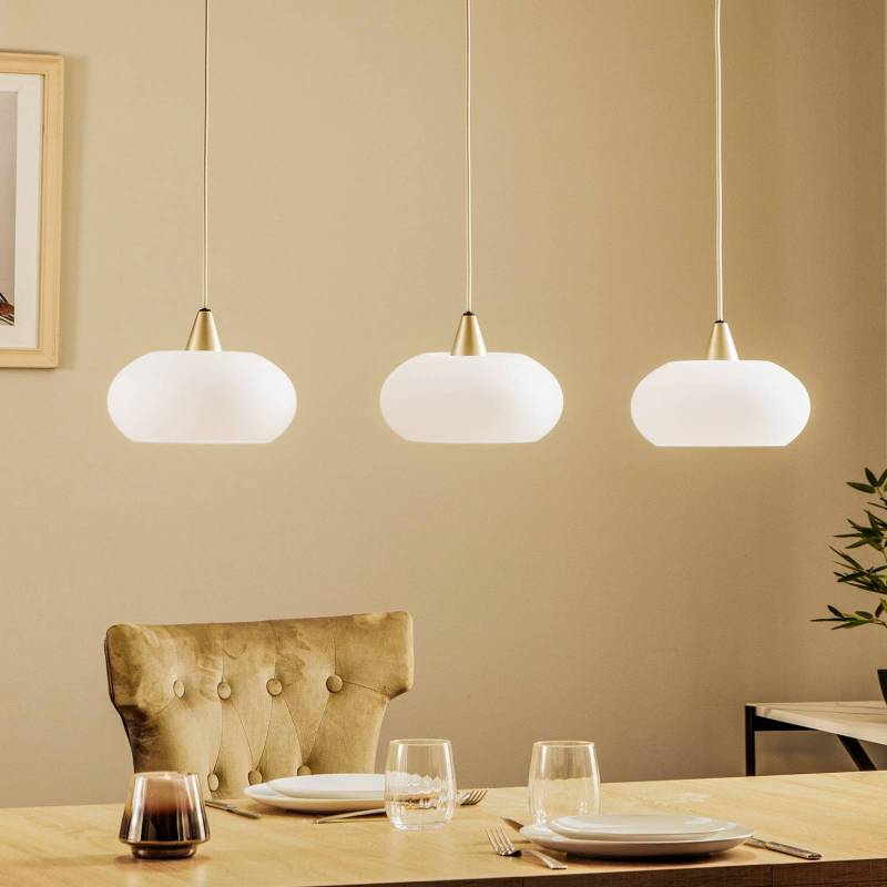 Lucande Hängeleuchte Sharvil, 3-flammig, weiß, Glas, 97cm von LUCANDE