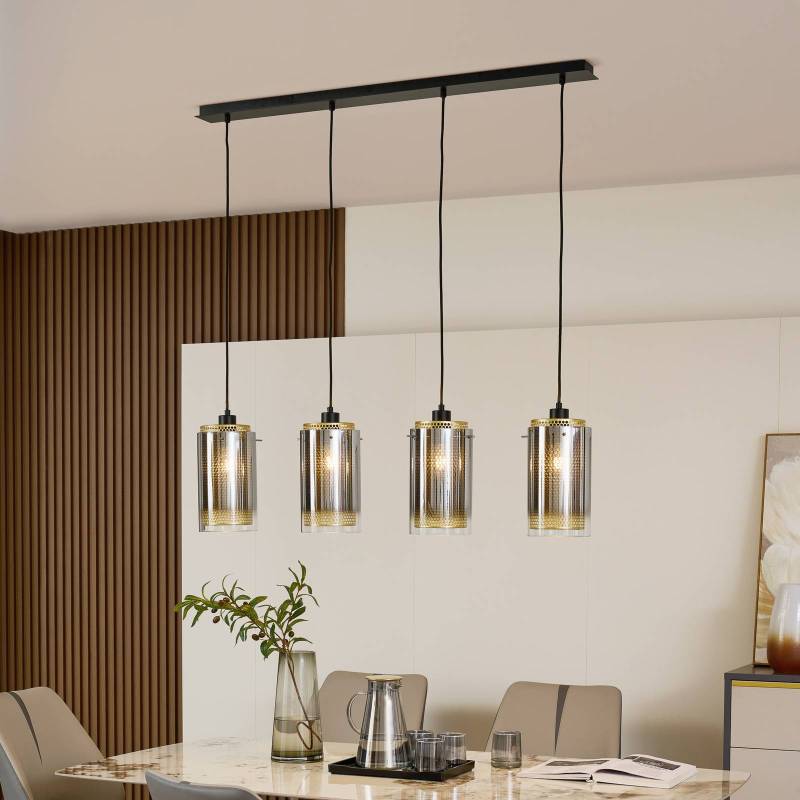 Lucande Hängeleuchte Sterzy, 105 cm lang, grau, Glas, 4-flg. von LUCANDE