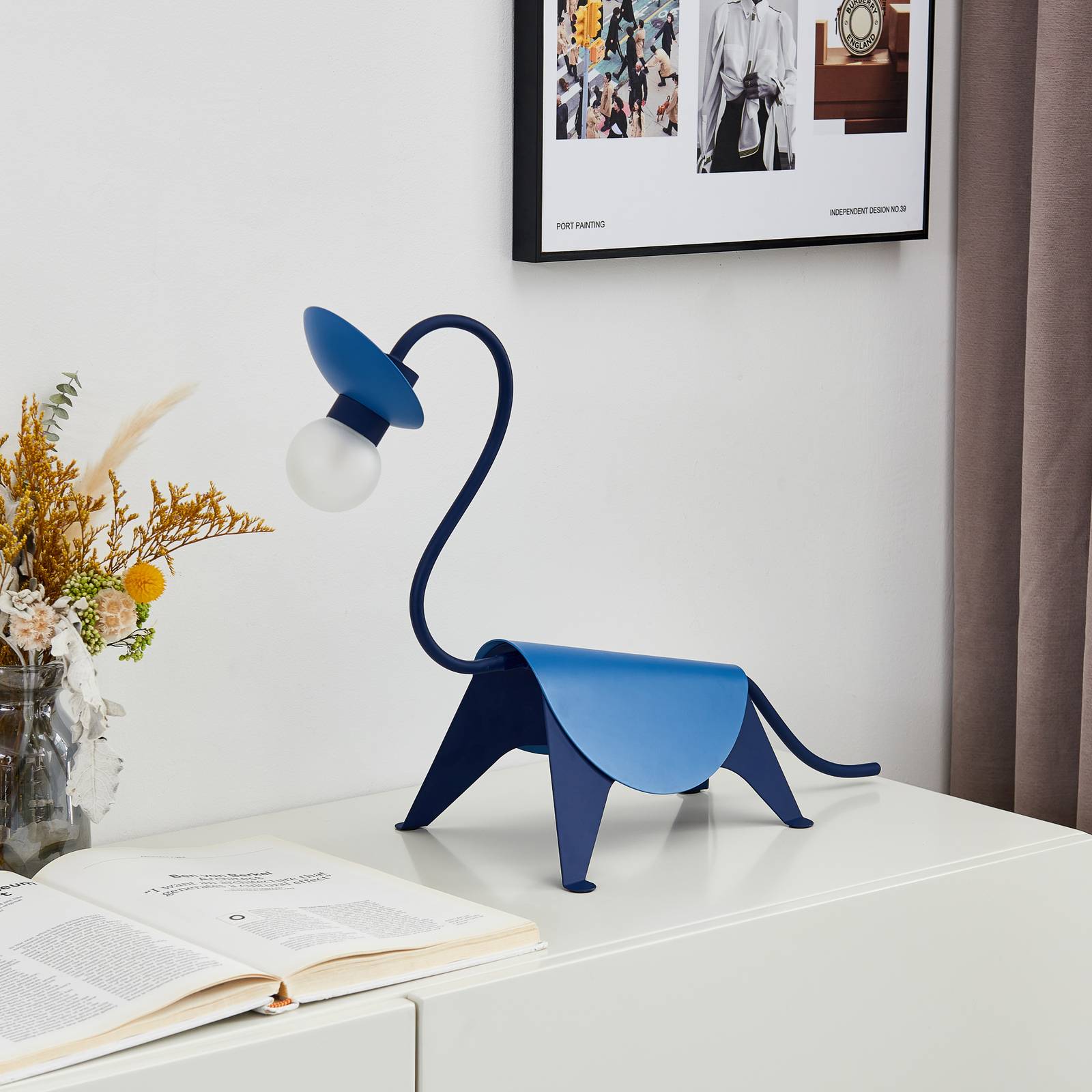 Lucande Tischlampe Idalina, Dino, blau, Stahl, 44 cm von LUCANDE