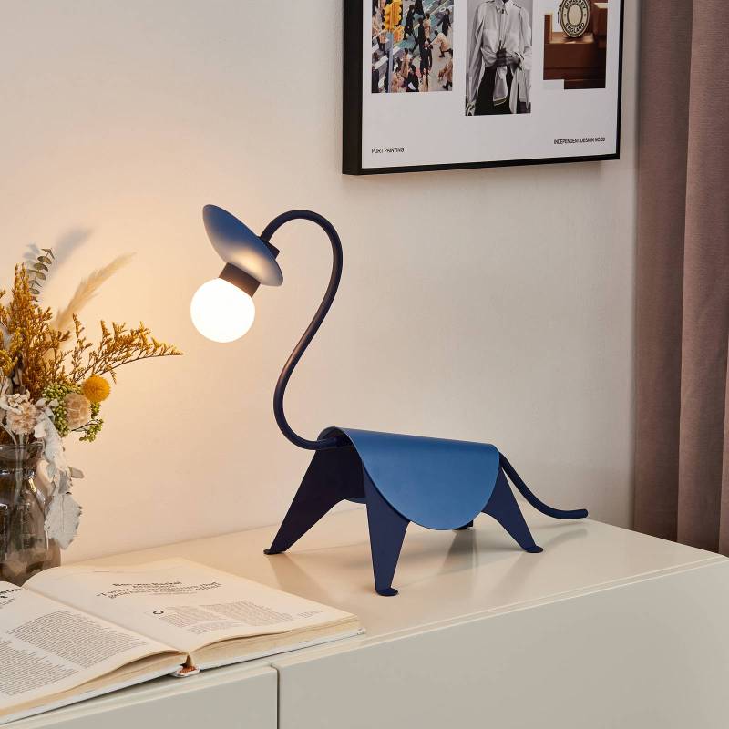 Lucande Tischlampe Idalina, Dino, blau, Stahl, 44 cm von LUCANDE