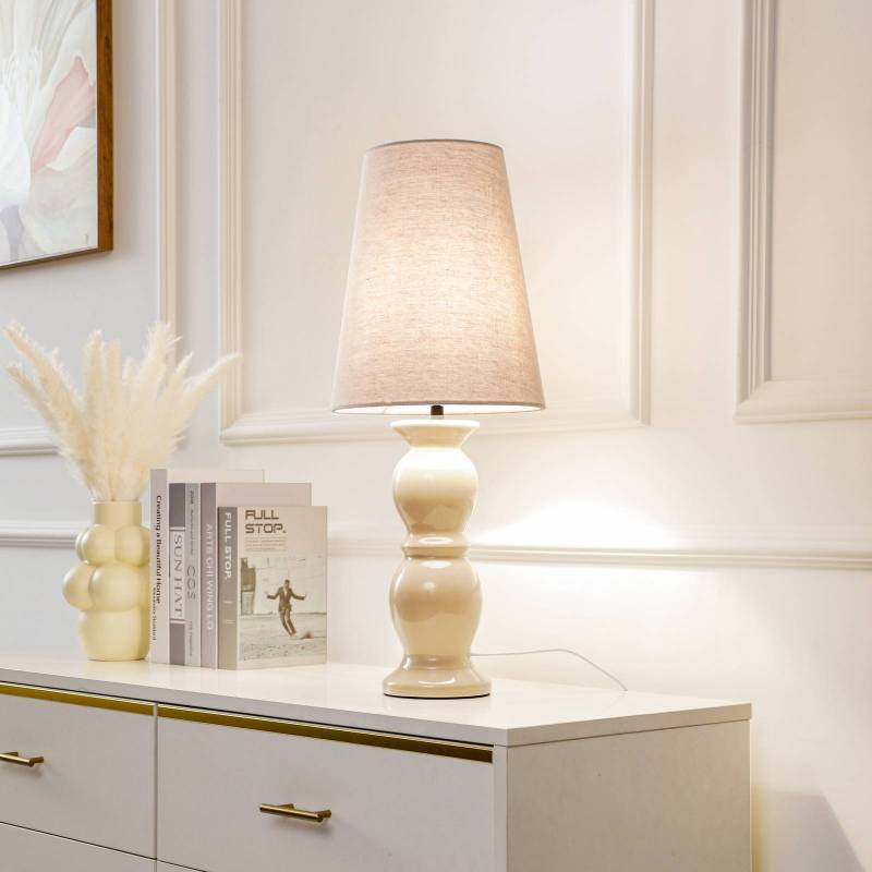 Lucande Tischleuchte Lyndorin, beige, Keramik, 63 cm von LUCANDE