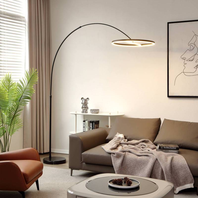 Lucande LED-Bogenstehlampe Virvera, rund, schwarz, Metall von LUCANDE