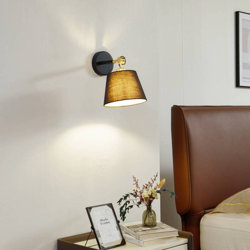 Lucande Wandlampe Marvaine, schwarz/goldfarben, Textil, E27 von LUCANDE