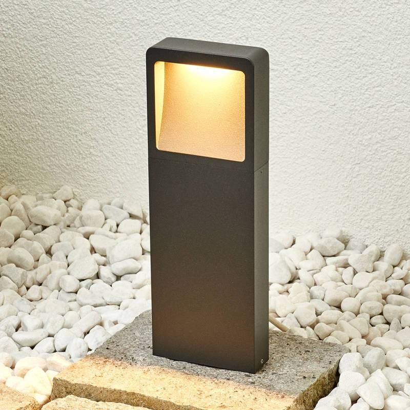 Lucande LED-Sockellampe Leya, 35 cm, anthrazit, Metall, IP54 von LUCANDE