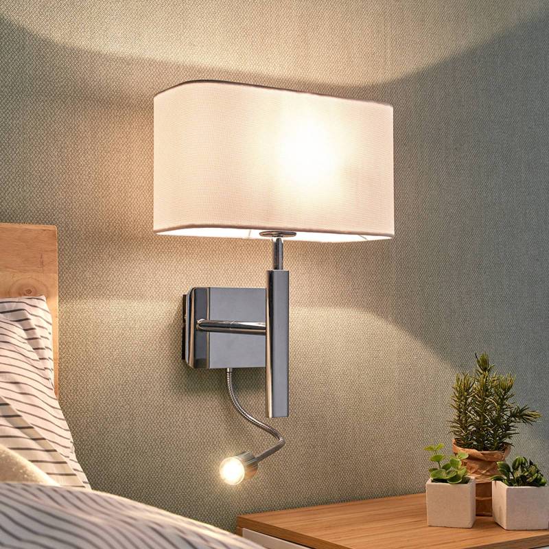 Lucande Wandleuchte Jettka, Höhe 63 cm, Lesearm, Textil von LUCANDE