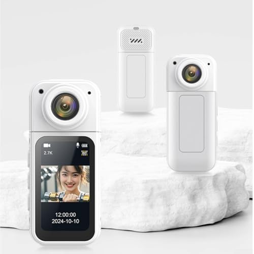 LUCKCDUO Action-Kamera mit HD-Display, wasserdichte 180-Grad-Action-Kamera, mit magnetischer Halterung, erweiterbarer Speicher (weiß) von LUCKCDUO