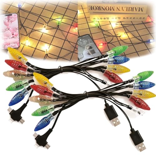 2 Stück 3 in 1 Christmas Light Charger, 3 in 1 Weihnachtslicht-Ladegerät, Lichterkette Datenkabel Ladegerät, USB Ladekabel, 10 LED-Lichterkette USB-Glühbirne Handy-Ladekabel von LUCKKY