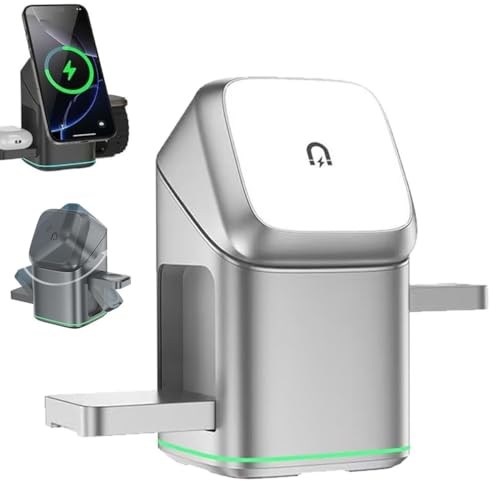 3-in-1 Wireless Charger,3 in 1 Kabelloses Ladegerät,Multi-Device Touch Pop-Up Induktive Ladestation,15W Automatisch drehender magnetischer Ladeständer,Schnelles Ladeständer für Smartphone (Silber) 3-in-1 Wireless Charger,3 in 1 Kabelloses Ladegerät,Multi-Device Touch Pop-Up Induktive Ladestation,15W Automatisch drehender magnetischer Ladeständer,Schnelles Ladeständer für Smartphone (Silber) von LUCKKY