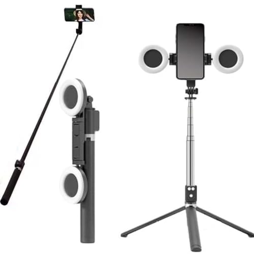 6 in 1 Selfie Stick with Fill Light, 6 in 1 Selfie Stick Stativ mit Fülllicht, Ausziehbares Handy Stativ mit Abnehmbarer Fernbedienung, 360° Drehung Selfie-Stick Telefonstativständer (Schwarz) von LUCKKY