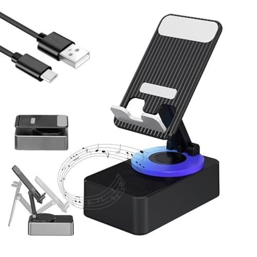 Bluetooth Audio Power Phone Holder, Bluetooth Audio Power Telefonhalterung, Bluetooth Lautsprecher mit Handyständer, Verstellbarer Handyhalter, zusammenklappbare Desktop-Halterung (Schwarz) von LUCKKY