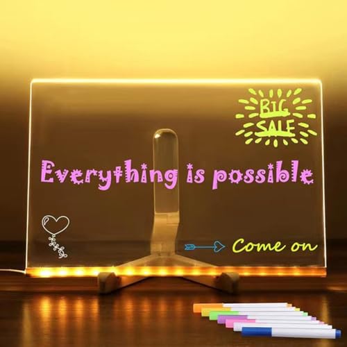 LED Note Board with Colors, LED-Farbnotiztafel aus Acryl, LED Acryl Message Board, LED-Nachrichtentafel mit 7-Farben-Stift/Ständer, leuchtende Acryl-Nachrichtentafel, trocken abwischbare Tafel (S) von LUCKKY