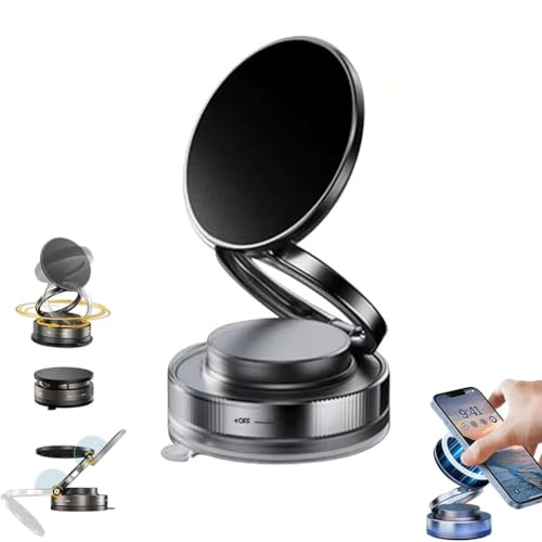 LUCKKY 360° Adjustable Vacuum Magnetic Phone Holder, 2025 Upgraded Vakuum Magnetischer Handyhalterung Auto, 360° Drehba Faltbar Handyhalter mit Saugnapf für Kfz/Spiegel/Küche/Fitness (Schwarz) von LUCKKY