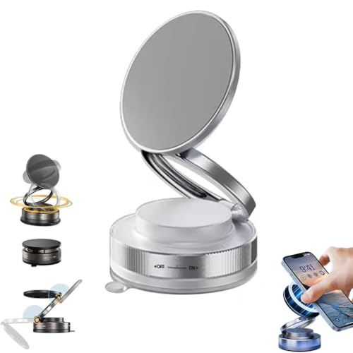 LUCKKY 360° Adjustable Vacuum Magnetic Phone Holder, 2025 Upgraded Vakuum Magnetischer Handyhalterung Auto, 360° Drehba Faltbar Handyhalter mit Saugnapf für Kfz/Spiegel/Küche/Fitness (Weiß) von LUCKKY