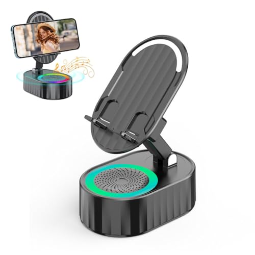 LUCKKY Drahtloser Induktions-Audio-Bluetooth-Lautsprecher 5 in 1 Telefonhalterung, Bluetooth-Audio-Powerbank-Halterung, HD-Surround-Sound Bluetooth Box, Anti-Rutsch Faltbarer Handy-Ständer (Schwarz) von LUCKKY