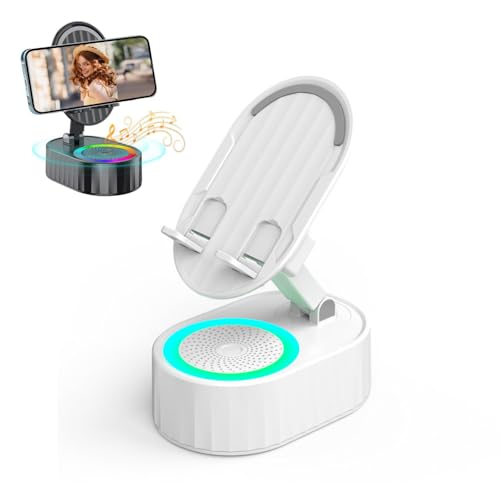 LUCKKY Drahtloser Induktions-Audio-Bluetooth-Lautsprecher 5 in 1 Telefonhalterung, Bluetooth-Audio-Powerbank-Halterung, HD-Surround-Sound Bluetooth Box, Anti-Rutsch Faltbarer Handy-Ständer (Weiß) von LUCKKY