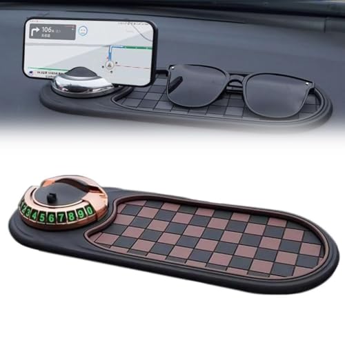 LUCKKY Multifunction Car Anti-Slip Mat Auto Universal Phone Holder, Auto Antirutschmatte Armaturenbrett mit Handyhalterung, 360 Grad Drehbare Autschfeste Telefonhalterung mit Parknummer (Gold-B) von LUCKKY
