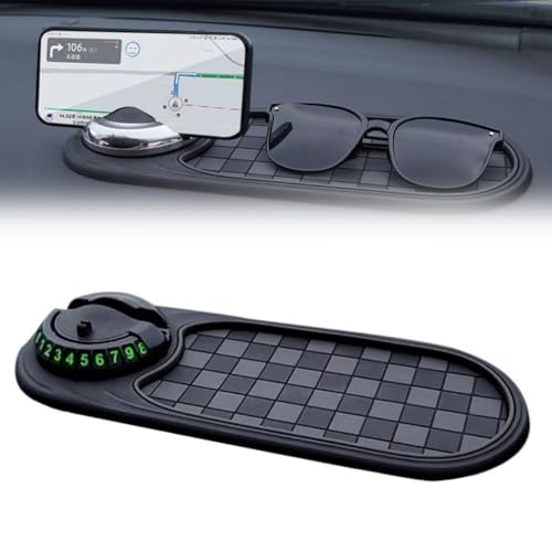 LUCKKY Multifunction Car Anti-Slip Mat Auto Universal Phone Holder, Auto Antirutschmatte Armaturenbrett mit Handyhalterung, 360 Grad Drehbare Autschfeste Telefonhalterung mit Parknummer (Schwarz-A) von LUCKKY