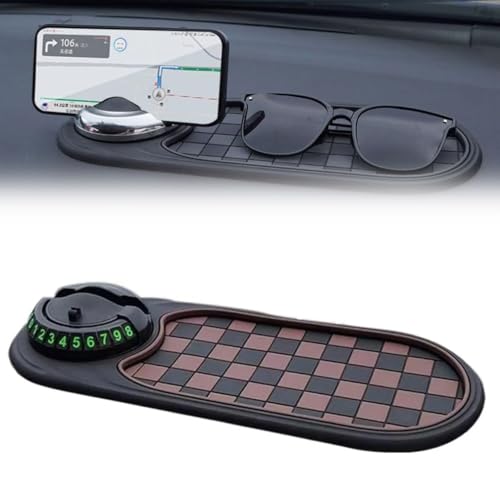 LUCKKY Multifunction Car Anti-Slip Mat Auto Universal Phone Holder, Auto Antirutschmatte Armaturenbrett mit Handyhalterung, 360 Grad Drehbare Autschfeste Telefonhalterung mit Parknummer (Schwarz-B) von LUCKKY