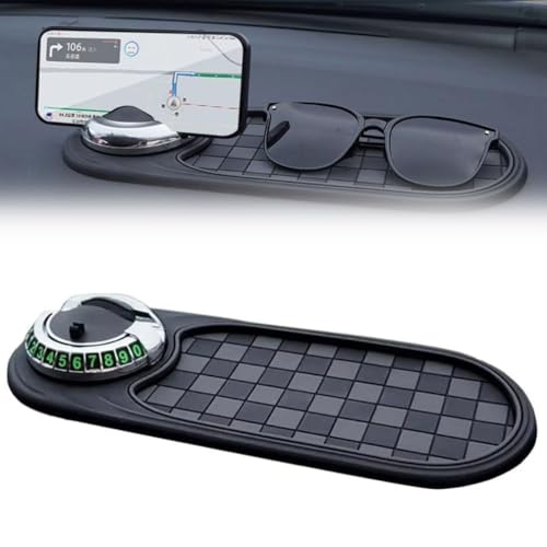 LUCKKY Multifunction Car Anti-Slip Mat Auto Universal Phone Holder, Auto Antirutschmatte Armaturenbrett mit Handyhalterung, 360 Grad Drehbare Autschfeste Telefonhalterung mit Parknummer (Silber-A) von LUCKKY
