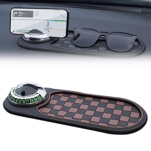 LUCKKY Multifunction Car Anti-Slip Mat Auto Universal Phone Holder, Auto Antirutschmatte Armaturenbrett mit Handyhalterung, 360 Grad Drehbare Autschfeste Telefonhalterung mit Parknummer (Silber-B) von LUCKKY