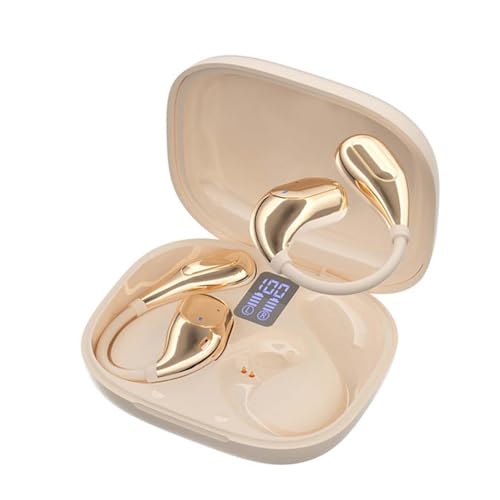 LUCKKY wasserdichte Bluetooth-Kopfhörer mit Ohrbügel, Open Ear Kopfhörer Bluetooth 5.0, Kabellos Bluetooth Kopfhörer Sport, Clip On Kopfhörer Wasserdicht mit LED Anzeige (Beige) von LUCKKY