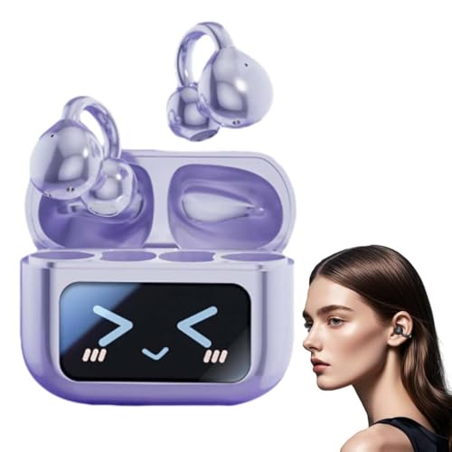 M100 Clip On Ear Headphones, Clip-On-Ear-Kopfhörer mit LED Touch-Screen, Bluetooth Kopfhörer mit Ohrclip, Open Ear Kopfhörer Kabellos Bluetooth 5.4 Sport Kopfhörer für Fitness/Reiten (Lila) von LUCKKY