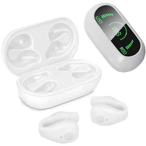 Morrat Ear Clip Headphones, Morrat Kabellos Ohrclip Knochenschall-Kopfhörer, Bluetooth Kopfhörer mit Ohrclip, Open Ear Kopfhörer, Clip-On-Ear-Kopfhörer mit LED-Anzeige für Fitness/Reiten (Weiß) von LUCKKY