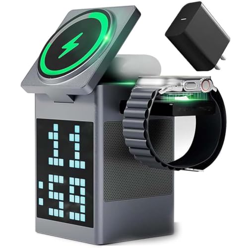 Pixelcharge 3-in-1 Bluetooth Speaker & Charging Station, Bluetooth-Lautsprecher mit Kabelloses Ladegerät, Multifunktion magnetische kabellose Ladestation mit Wecker-Pixel-Anzeige Pixelcharge 3-in-1 Bluetooth Speaker & Charging Station, Bluetooth-Lautsprecher mit Kabelloses Ladegerät, Multifunktion magnetische kabellose Ladestation mit Wecker-Pixel-Anzeige von LUCKKY