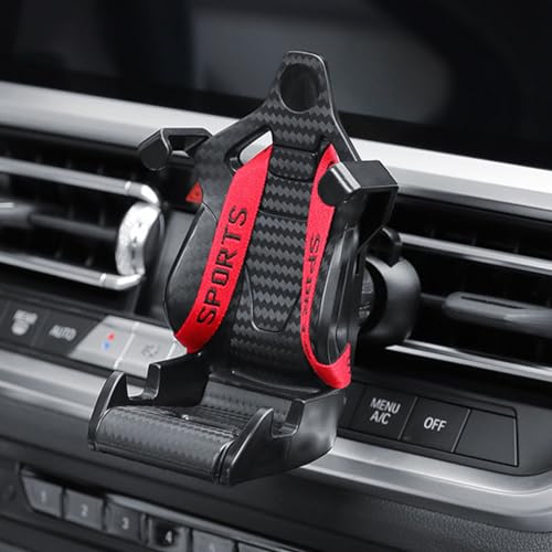 LUCKKY Racing Seat mit Safety Belt, Rennsitz Handyständer, 360° Drehbar Lüftung-Telefonhalterung, Universale Handyhalterung für Auto (Rot) von LUCKKY