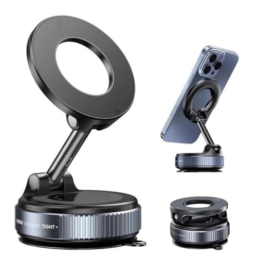 Shopellox Phone Mount, Upgraded Vakuum Magnetischer Handyhalterung Auto, 360° Drehbar KFZ Handyhalter mit Saugnapf, 96lbs Saugleistung, Faltbar Handy Halter Magnet für Kfz/Spiegel/Fitness (Schwarz) von LUCKKY
