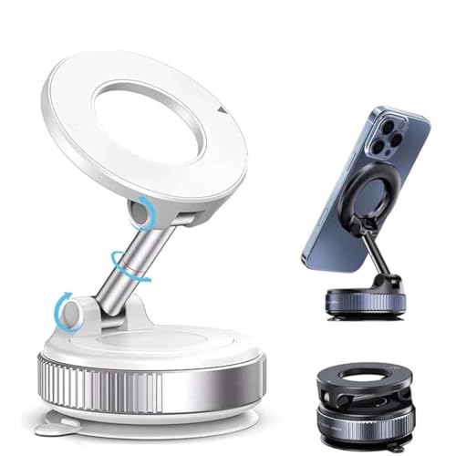 Shopellox Phone Mount, Upgraded Vakuum Magnetischer Handyhalterung Auto, 360° Drehbar KFZ Handyhalter mit Saugnapf, 96lbs Saugleistung, Faltbar Handy Halter Magnet für Kfz/Spiegel/Fitness (Weiß) von LUCKKY