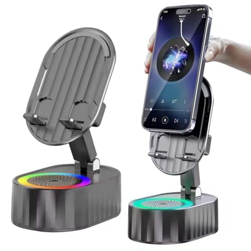 Verbesserte Handyhalterung mit induktivem Lautsprecher/Mobilstromversorgung/Ambientelicht, 5 in 1 Induktions-Standlautsprecher, Bluetooth Lautsprecher mit Handyständer, Tragbarer Musikbox (Schwarz) von LUCKKY