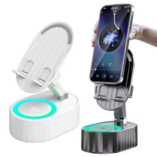 Verbesserte Handyhalterung mit induktivem Lautsprecher/Mobilstromversorgung/Ambientelicht, 5 in 1 Induktions-Standlautsprecher, Bluetooth Lautsprecher mit Handyständer, Tragbarer Musikbox (Weiß) von LUCKKY