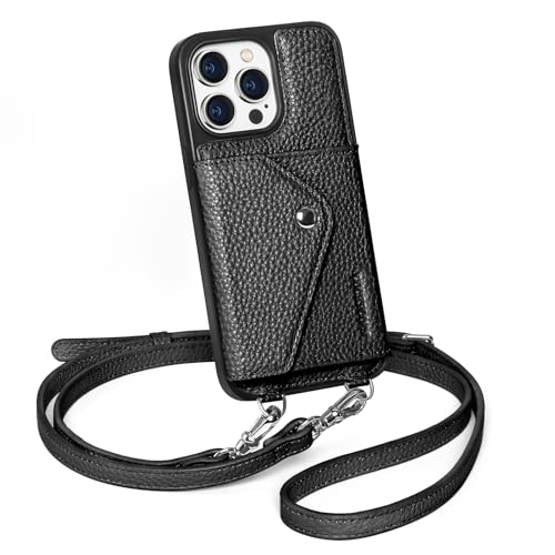 LUCKYCOIN Schutzhülle für iPhone 15 Pro für Damen, Crossbody-Klapphülle mit erweiterbarem Klappkartenhalter, Echtleder, Handygeldbörse mit Riemen, kompatibel mit iPhone 15 Pro 15,5 cm (6,1 Zoll) 2024, von LUCKYCOIN