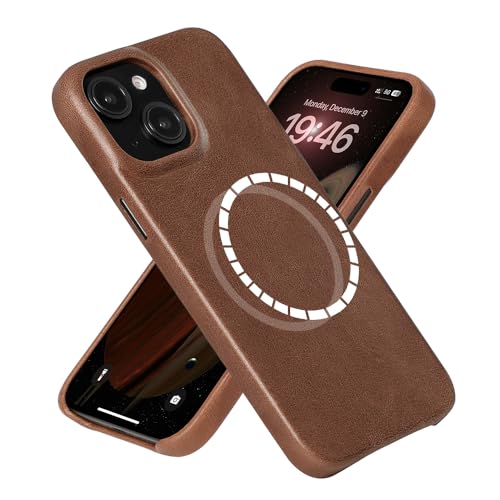 LUCKYCOIN Echt Leder Basic Hüllen für iPhone [Kompatibel mit Magsafe] (Dunkelbraun, iPhone 15 Plus) von LUCKYCOIN