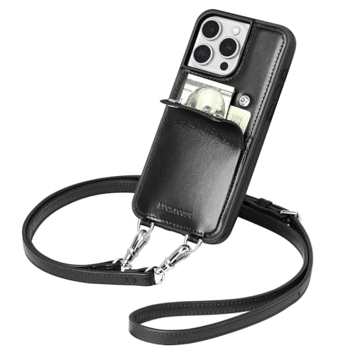 LUCKYCOIN Schutzhülle für iPhone 15 Pro Max 17 cm (6,7 Zoll), mit Kartenhalter, Retro-Lederetui mit verstellbarem und abnehmbarem Umhängeband, schützende Crossbody-Handytasche für Damen, Schwarz LUCKYCOIN Schutzhülle für iPhone 15 Pro Max 17 cm (6,7 Zoll), mit Kartenhalter, Retro-Lederetui mit verstellbarem und abnehmbarem Umhängeband, schützende Crossbody-Handytasche für Damen, Schwarz von LUCKYCOIN